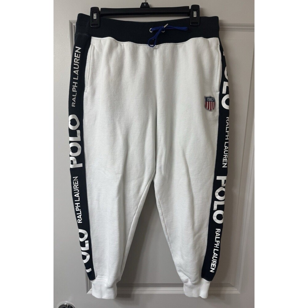 Polo Ralph Lauren Womens 1967 Patch Sweat Pants White Jogger LG Rare !